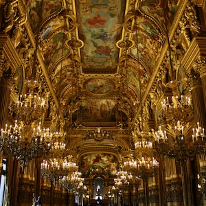 Paris Photography, Paris Opera House Garnier, Paris Chandeliers Prints, Paris Ceiling, French Decor, Paris Decor, Gold Home Decor, Wall Art