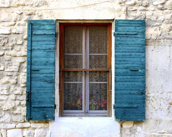 Provence, France, Country French Decor. Distressed Blue Window Shutters Photograph. Shabby Chic. Farmhouse. Rustic French Home Decor