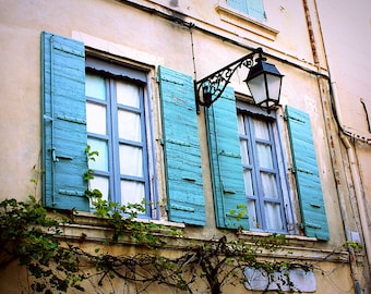 Country French Decor Rustic French Window Photo. Distressed Shutters Photograph. Old Shutters Shabby Chic French Home Decor French Wall Art