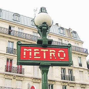 Red Paris Metro Sign Photo Print, Paris Wall Art, Haussmann Paris Architecture, Red French Decor Home Decor, Paris Subway Sign Metropolitan