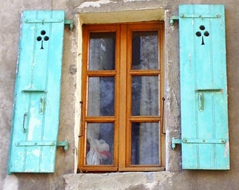 France Photography, Rustic, Vintage, Distressed Shutters Photo. Window, Shutters. Country French Decor. France, French Window Photograph