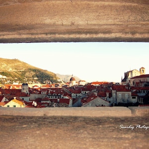 Dubrovnik. Croatia Photograph. Red Roofs and City View from Wall. Adriatic Sea. Travel Photography Rustic. Croatian Wall Art. Home Decor