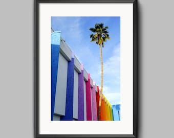Mid Century Modern Palm Springs Hotel Photography, Saguaro Hotel, Palm Trees, Colorful Photography, Modern Wall Art. Colorful Home Decor
