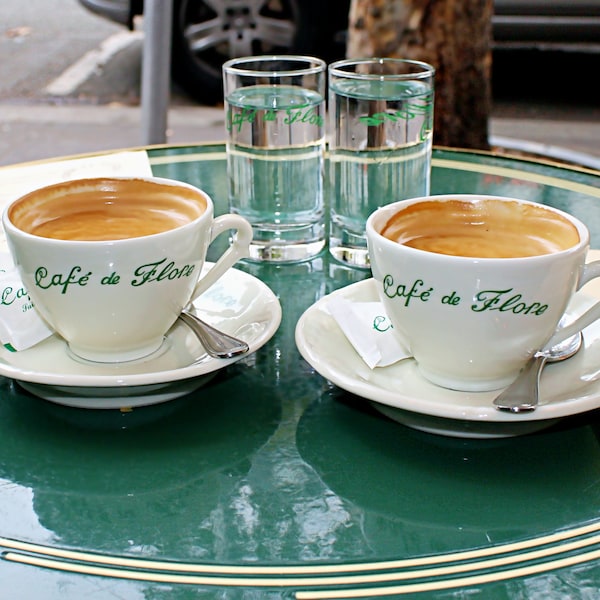 Cafe de Flore Paris Photo Print, Paris Fine Art Photograph, Wall Art, Cafe Art, Coffee Shop Photography, Green Home Decor, Parisian Photo