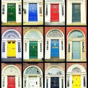 Door Photography. Dublin Doors Irish Doors. Georgian Doors. Photo Collage Colorful Print. Ireland. Wall Art Home Decor. AirBnB Wall Decor image 1
