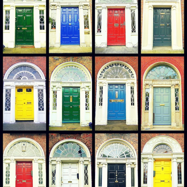 Door Photography. Dublin Doors Irish Doors. Georgian Doors. Photo Collage Colorful Print. Ireland. Wall Art Home Decor. AirBnB Wall Decor