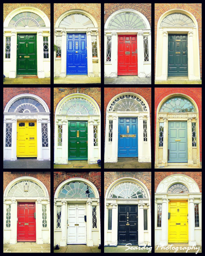 Door Photography. Dublin Doors Irish Doors. Georgian Doors. Photo Collage Colorful Print. Ireland. Wall Art Home Decor. AirBnB Wall Decor image 1