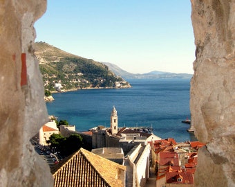 Dubrovnik Photography, Croatia - Red Roofs Photo Print. Adriatic Sea, Croatian Wall Art, View of Sea from Ancient Wall. Travel Photography