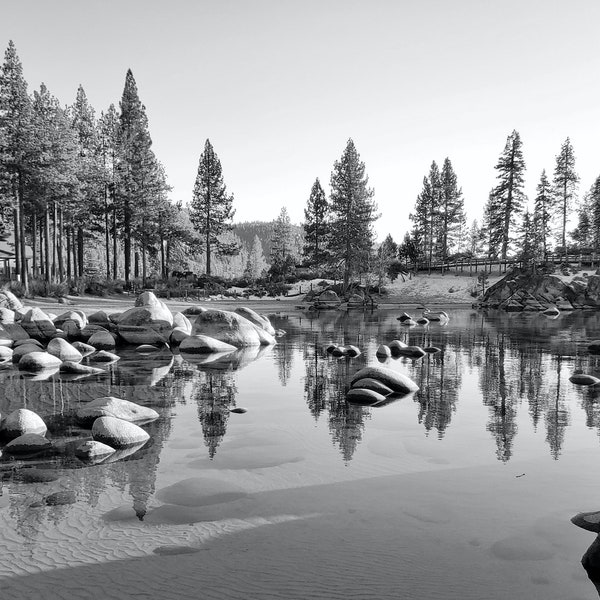 Lake Tahoe Black and White Photo Print, California Beach Photography, Sand Harbor, Landscape California, Airbnb Wall Art, BW, Home Decor