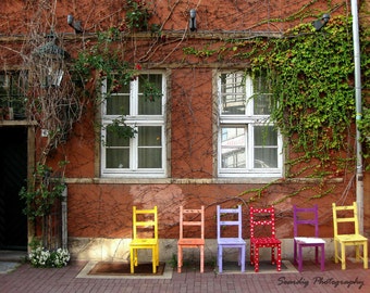 Colorful Rainbow Chairs and Window Photography Print.  Nursery Room Decor. Wall Art. Kids Room Decor. Germany. Baby Shower Gift. Girls Room