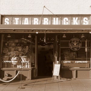 The Original Starbucks Seattle Pike Place Starbucks Photo Print. Flagship Starbucks. Coffee Shop Photo, Cafe Photo, Coffee Art, Pikes Place