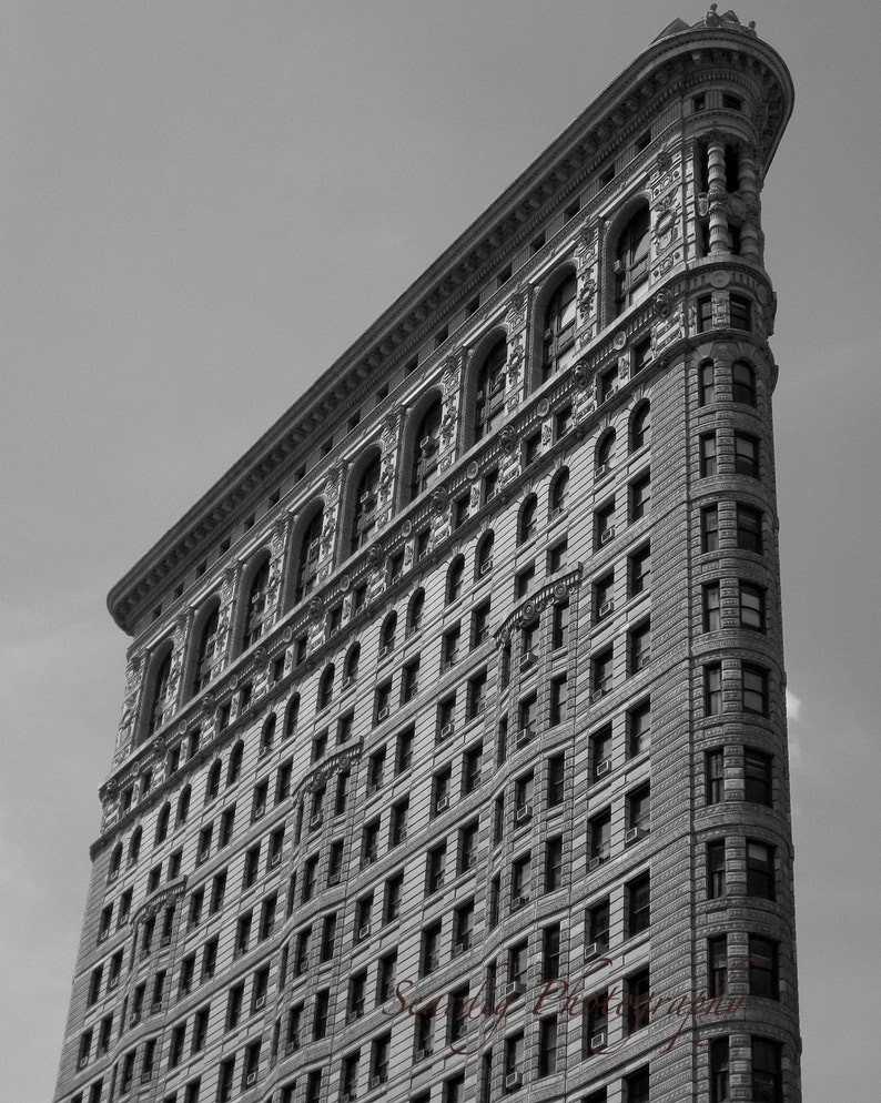 NYC Flat Iron Building Photograph. New York City. B/W. Black White. Big Apple. New York City. Architecture. Home Decor. Travel Photography. image 1