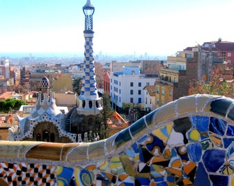 Barcelona Parc Guell. Antonin Gaudi. Colorful. Mosaic. Tiles. Wall Decor. Nursery Decor. Spanish Decor. Kitchen Wall Art. Home Decor. Dreamy