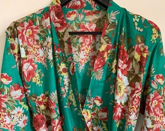 dark green satin robe