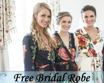 Bridesmaids Robes/ Wedding Robes/ Bridesmaid Gift/ Navy Robes/ Navy Bridal Robe/ Getting ready/ Bridal shower favor/ Cotton Floral Robes