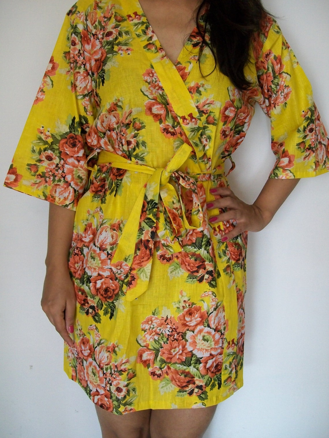 CodeB3 Yellow Floral Robe Bridesmaids gift getting ready Etsy