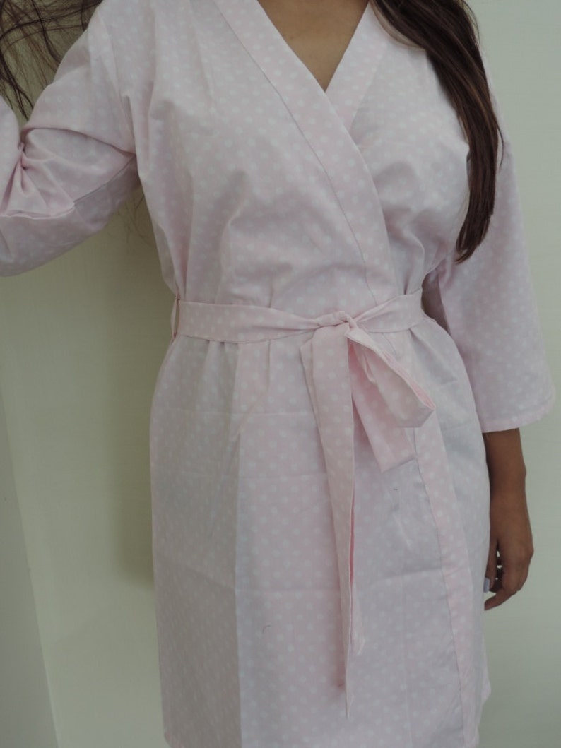 Bridesmaids gift baby shower Bridal shower favors Pretty Polkas Kimono Crossover patterned Robe Wrap Code : J-1 getting ready robes