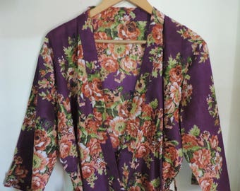 Code :B-6, Purple Floral Robe, Bridesmaids gift, getting ready robes, Bridal shower favors, Bridal Party Robes, Free Bridal Robe, Cheap Robe