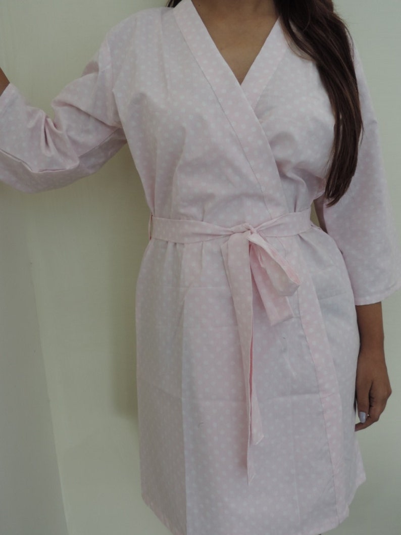 Bridesmaids gift baby shower Bridal shower favors Pretty Polkas Kimono Crossover patterned Robe Wrap Code : J-1 getting ready robes
