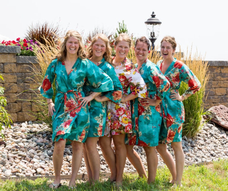 Coded14 Teal Bridesmaid Robes Teal Robes Teal Floral Etsy