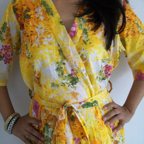 Code: B-2 White Floral Kimono Crossover Patterned Robe Wrap - Etsy