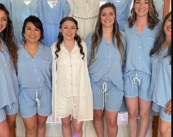 Bridesmaid PJ Set, Bridal Party Pajamas, Bridesmaid Gift, Cotton PJs, Bridesmaid Pajamas set, Light Blue Pajama Set, Dusty Blue Pajamas, PJs