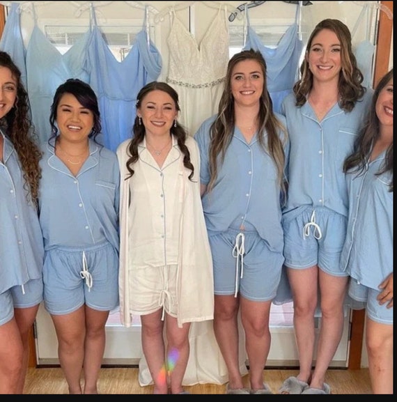 Bridesmaid PJ Set Bridal Party Pajamas Bridesmaid Gift Cotton Pjs Bridesmaid Pajamas Set Light Blue Pajama Set Dusty Blue Pajamas Pjs Etsy