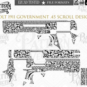 Colt 1911 Government Automatic kaliber .45 Scroll Design Vektorgrafik (SVG, Ai, PNG, Dxf)