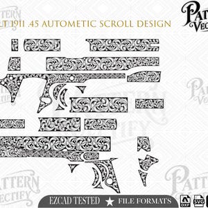 Colt 1911 Government Automatic kaliber .45 Scroll Design Vektorgrafik (SVG, Ai, PNG, Dxf)