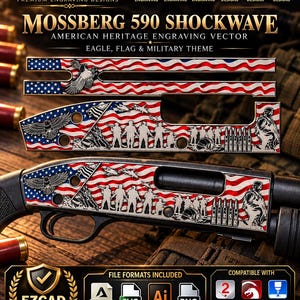 Mossberg 590 Shockwave Gravyrvektor | Örn, Flagga, Militärt Tema (svg, dxf, ai, png)