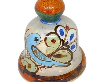 Vintage Signed Ken Edwards Mexico Tonala Pottery Bell Folk Art Hand Painted MCM