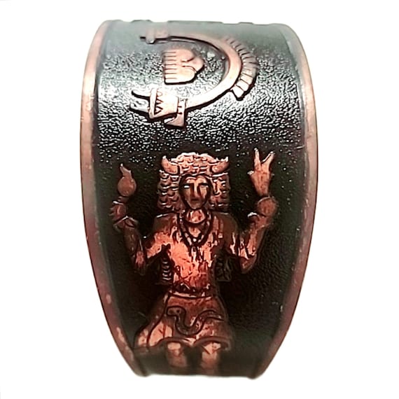 Vintage Solid Copper Open Cuff Bracelet Black Eng… - image 1