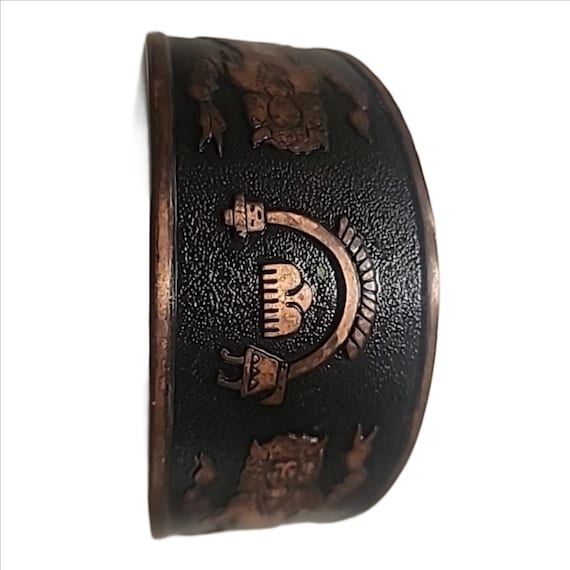 Vintage Solid Copper Open Cuff Bracelet Black Eng… - image 6