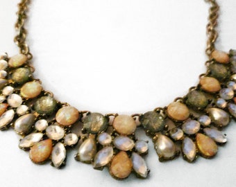 bib necklace online Vintage ART DECO Peach and Green Aurora Borealis Irredecent Crystal Flower Bib Necklace Vine