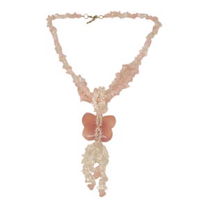 Ncklace Vintage Pink Rose Quartz Stone Tassel Butterfly Pendant Dangle Bead Pink Healing Stone