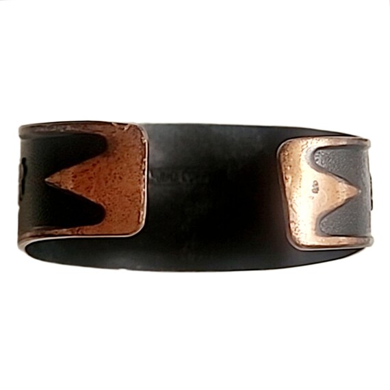 Vintage Solid Copper Open Cuff Bracelet Black Eng… - image 5
