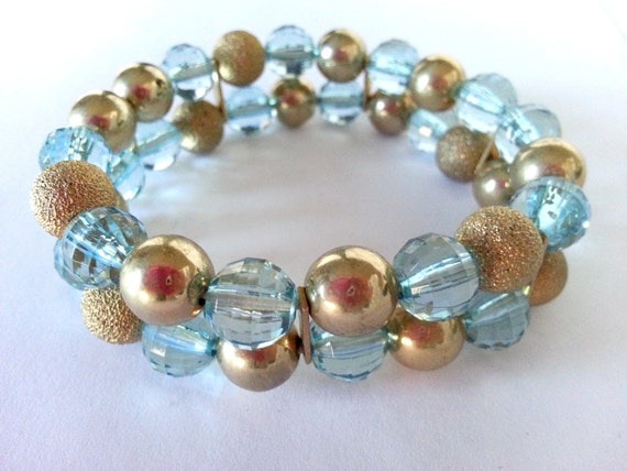 Chunky Bangle Cuff Baby Blue & Gold Sparkle and P… - image 2