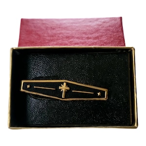 Petite Religious Cross Tie Clip Vintage Gold Plated Black Enamel Christian Men&#39;s