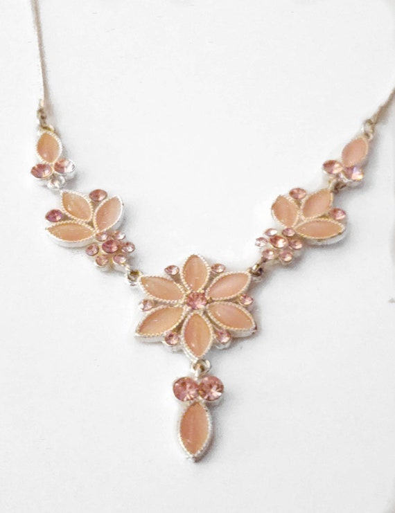 Pink Flower Rhinestone Vintage Delicate Vine Neckl