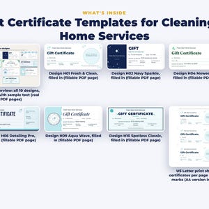 Everything included in the Gift Certificate Templates for Cleaning & Home Services