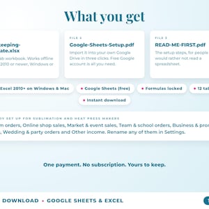 What is included: 12-tab Excel workbook, Google Sheets setup guide and read-me-first guide