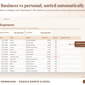 Expenses sheet where business or personal is filled in automatically from the category