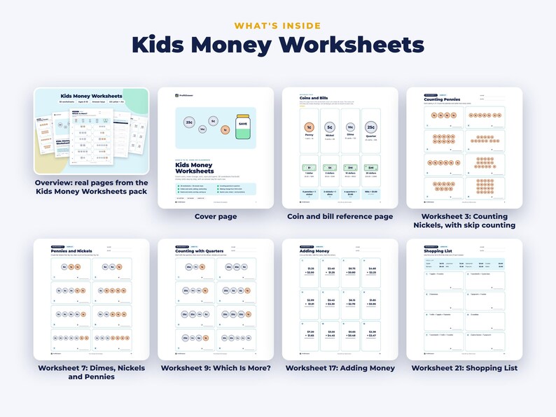 Everything included in the Kids Money Worksheets