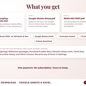 What is included: 12-tab Excel workbook, Google Sheets setup guide and read-me-first guide