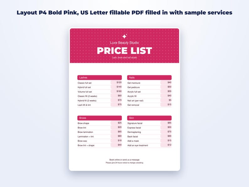Service Price List Templates page preview