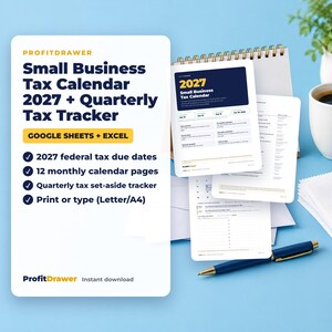 Small Business Tax Calendar 2027 + Quarterly Tax Tracker - ProfitDrawer instant download