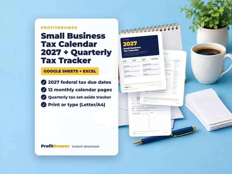 Small Business Tax Calendar 2027 + Quarterly Tax Tracker - ProfitDrawer instant download