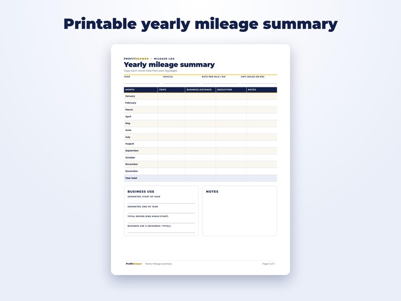 Business Mileage Log page preview
