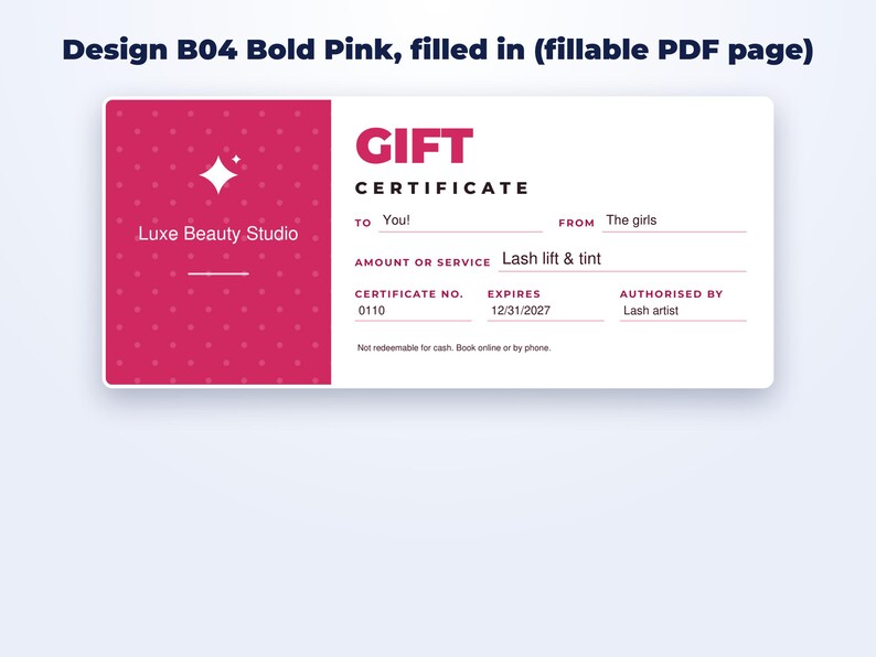 Gift Certificate Templates for Lash, Nail & Salon page preview