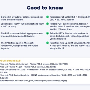 Service Price List Templates: details
